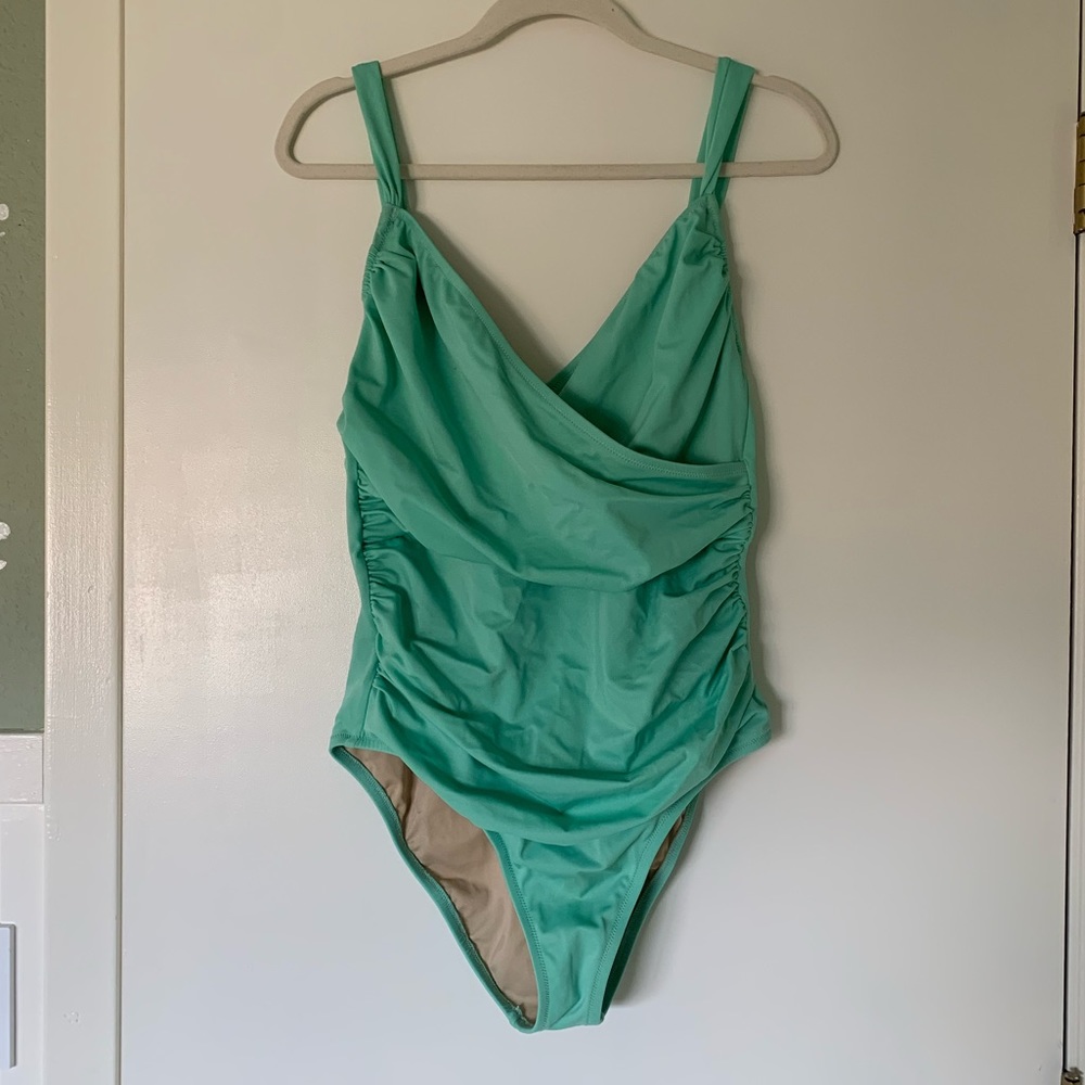 Jcrew ruched teal one piece bathing suit